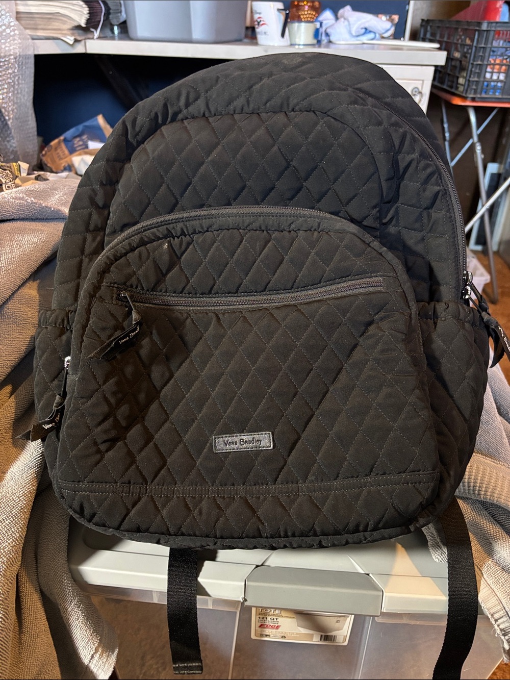 Vera Bradley Black Quilted Backpack with Front Pocket